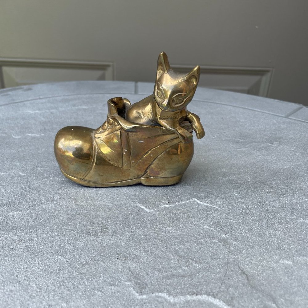 Vintage Brass Cat in Shoe 4”